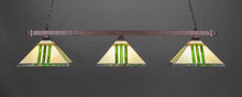 Load image into Gallery viewer, Square 3 Light Bar With Square Fitters Shown In Bronze Finish With 14" Metal Leaf Tiffany Glass