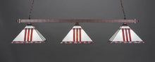 Load image into Gallery viewer, Square 3 Light Bar With Square Fitters Shown In Bronze Finish With 14" Metal Leaf Tiffany Glass