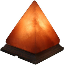 Load image into Gallery viewer, Himalayan Rock Salt Pyramid Lamp, 8 Inches Tall - Soft Calm Therapeutic Light - Handcrafted Crystal Pyramid Design 7" x 7" Finished Wood Base - Tibetan Evaporated Rock Lamps - , Dark Orange Hue