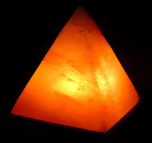 Load image into Gallery viewer, Himalayan Rock Salt Pyramid Lamp, 8 Inches Tall - Soft Calm Therapeutic Light - Handcrafted Crystal Pyramid Design 7" x 7" Finished Wood Base - Tibetan Evaporated Rock Lamps - , Dark Orange Hue