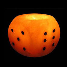 Load image into Gallery viewer, Himalayan Rock Salt Natural Crystal Game Dice Style Candleholder, Game Dice - Soft Calm Therapeutic Candle Light - Handcrafted Design Salt Crystal - Candleholder, Dark Orange Hue