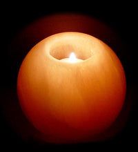 Load image into Gallery viewer, Ball Salt Candleholder Hand Carved - Apple Shape Himalayan Crystal Salt 1 Tealight Candle Holder