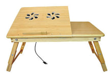 Load image into Gallery viewer, Deluxe Comfort Bamboo Laptop Desk with Internal Cooling Fan - 100% Bamboo  - Multi-Functional Laptop &amp; Reading Bamboo Stand - Foldable &amp; Poratble Desk - Laptop Desk, Tan