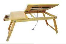 Load image into Gallery viewer, Deluxe Comfort Bamboo Laptop Desk with Internal Cooling Fan - 100% Bamboo  - Multi-Functional Laptop &amp; Reading Bamboo Stand - Foldable &amp; Poratble Desk - Laptop Desk, Tan