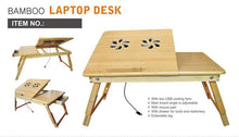 Load image into Gallery viewer, Deluxe Comfort Bamboo Laptop Desk with Internal Cooling Fan - 100% Bamboo  - Multi-Functional Laptop &amp; Reading Bamboo Stand - Foldable &amp; Poratble Desk - Laptop Desk, Tan