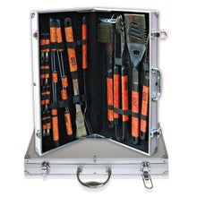 Load image into Gallery viewer, Pushette Professional 18 Piece Stainless Steel Barbecue Grill Set - Comercial Grade Aluminum Carrying Case - Patented Pushette Magnetic BBQ Skewers - Heat Guard Handles - Barbecue Tool Set, Aluminum