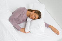 Load image into Gallery viewer, Better Sleep Pillow Goose Down Pillow - Patented Arm-Tunnel Design Improves Hand And Arm Circulation - Neck Pain Relief - Perfect Side And Stomach Sleeper Pillow - Bed Pillow, White