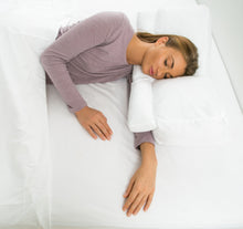 Load image into Gallery viewer, Better Sleep Pillow Goose Down Pillow - Patented Arm-Tunnel Design Improves Hand And Arm Circulation - Neck Pain Relief - Perfect Side And Stomach Sleeper Pillow - Bed Pillow, White
