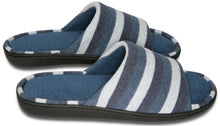 Load image into Gallery viewer, Mens Mesh Memory Foam Slippers Blue/White 9-10