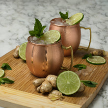 Load image into Gallery viewer, Moscow Mule Mugs: 100% Pure Copper, No-Nickel Lining, Smooth Finish - Solid Copper Mugs Keep Drinks Frosty Cold - Shot Glass, Stir Straws , Coasters , Printed Info Book &amp; Free Download Recipe Ebook - Set of 2
