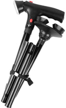Load image into Gallery viewer, Deluxe Comfort Multi Function Cane and Walking Stick with Led Flashlight - Lightweight Collapsible Aluminum - Flashing Red Alert Lights &amp; Emergency Siren - Safety Aid - Cane, Black