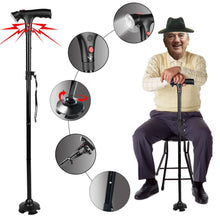 Load image into Gallery viewer, Deluxe Comfort Multi Function Cane and Walking Stick with Led Flashlight - Lightweight Collapsible Aluminum - Flashing Red Alert Lights &amp; Emergency Siren - Safety Aid - Cane, Black