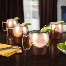 Load image into Gallery viewer, Moscow Mule Mugs: 100% Pure Copper, No-Nickel Lining, Smooth Finish - Solid Copper Mugs Keep Drinks Frosty Cold - Shot Glass, Stir Straws , Coasters , Printed InfoBook &amp; Free Download Recipe Ebook - Set of 4