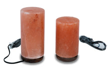 Load image into Gallery viewer, Himalayan Rock Salt Cylinder Lamp, 7 Inches Tall - Soft Calm Therapeutic Light - Smoothly Carved Handcrafted Cylindrical Design - Finished Wood Base - Tibetan Evaporated Rock Lamps - , Dark Orange Hue