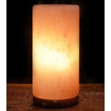 Load image into Gallery viewer, Himalayan Rock Salt Cylinder Lamp, 9 Inches Tall - Soft Calm Therapeutic Light - Smoothly Carved Handcrafted Cylindrical Design - Finished Wood Base - Tibetan Evaporated Rock Lamps - , Dark Orange Hue