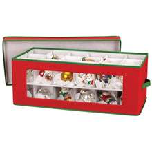 Load image into Gallery viewer, Deluxe Comfort Holiday Ornament Chest, (27" x 14" x 10") - 100% Polyester - Two Tier Heavy Gauge PVC Construction - Stores Up To 36 Ornaments - Ornament Chest, Red With Green Trim