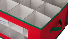 Load image into Gallery viewer, Deluxe Comfort Holiday Ornament Chest, (27" x 14" x 10") - 100% Polyester - Two Tier Heavy Gauge PVC Construction - Stores Up To 36 Ornaments - Ornament Chest, Red With Green Trim