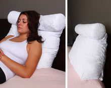 Load image into Gallery viewer, Deluxe Comfort Relax In Bed Pillow - Therapeutic Back Pillow - Poly-Fiber Foam With Built-In Neck Roll - Reading and Bed Rest Lounger - Bed Pillow, White