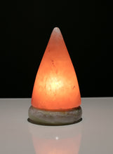 Load image into Gallery viewer, Himalayan Rock Salt Cone Lamp, 7 Inches Tall - Soft Calm Therapeutic Light - Uniquely Handcrafted Crystal Cone Design On Onyx Marble Base - Tibetan Evaporated Rock Lamps - Table Lamp, Dark Orange Hue