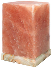 Load image into Gallery viewer, Himalayan Rock Salt Cube Lamp, 7 Inches Tall - Soft Calm Therapeutic Light - Uniquely Handcrafted Crystal Cube Design On Onyx Marble Base - Tibetan Evaporated Rock Lamps - Table Lamp, Dark Orange Hue