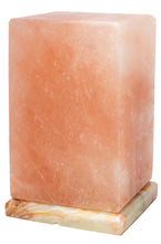 Load image into Gallery viewer, Himalayan Rock Salt Cube Lamp, 9 Inches Tall - Soft Calm Therapeutic Light - Uniquely Handcrafted Crystal Cube Design On Onyx Marble Base - Tibetan Evaporated Rock Lamps - Table Lamp, Dark Orange Hue