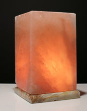 Load image into Gallery viewer, Himalayan Rock Salt Cube Lamp, 9 Inches Tall - Soft Calm Therapeutic Light - Uniquely Handcrafted Crystal Cube Design On Onyx Marble Base - Tibetan Evaporated Rock Lamps - Table Lamp, Dark Orange Hue