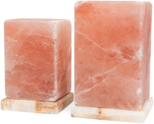 Load image into Gallery viewer, Himalayan Rock Salt Cube Lamp, 9 Inches Tall - Soft Calm Therapeutic Light - Uniquely Handcrafted Crystal Cube Design On Onyx Marble Base - Tibetan Evaporated Rock Lamps - Table Lamp, Dark Orange Hue