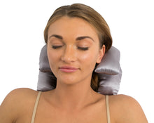 Load image into Gallery viewer, Key To Ageless Beauty Facial Bed Pillow - Unique Key Shaped Design Folds To Craddle Your Head - Silky Satin Removable Pillow Case - Visibly Reduce Signs Of Stress - Bed Pillow, Silver Satin