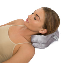 Load image into Gallery viewer, Key To Ageless Beauty Facial Bed Pillow - Unique Key Shaped Design Folds To Craddle Your Head - Silky Satin Removable Pillow Case - Visibly Reduce Signs Of Stress - Bed Pillow, Silver Satin