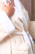 Load image into Gallery viewer, Deluxe Comfort Home Spa Microfiber Velour Lined Bath Robe, Unisex Large - Soft Silky Fine-Brushed Microfiber - Beautifully Crafted Dual Front Pockets - Luxurious Velour Lining - Robe, Cream