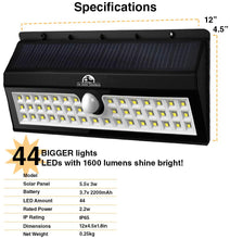 Load image into Gallery viewer, Solar Garden Lights 44 Bright Leds Outdoor Motion Sensor Lights Waterproof And Wireless For Garden Path, Backyard Lighting, Motion Security Lights, Driveway, Stairs, Fence, Deck