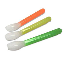 Load image into Gallery viewer, 3 Pc Silicone Baby Spoon Set In Green Yellow &amp; Orange